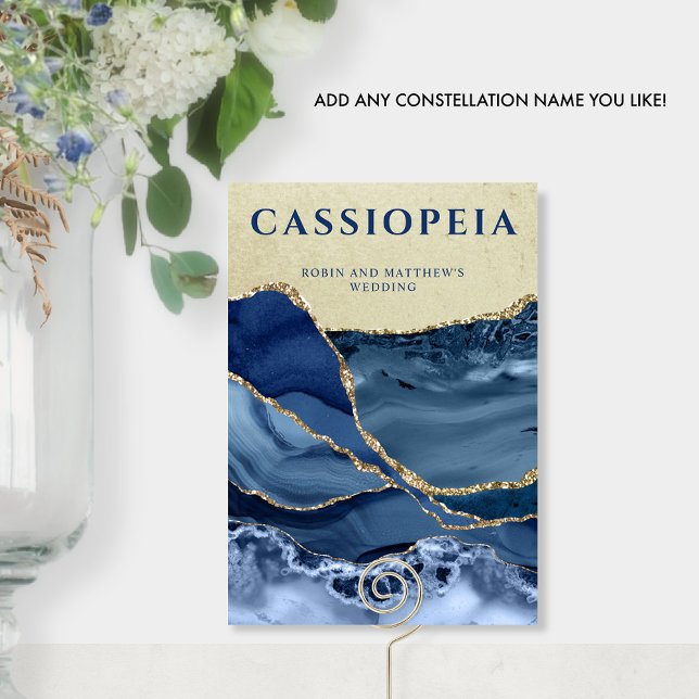 Numeração De Mesa Qualquer Nome de Constelação, Ágata Azul e Dourada (Criador carregado)