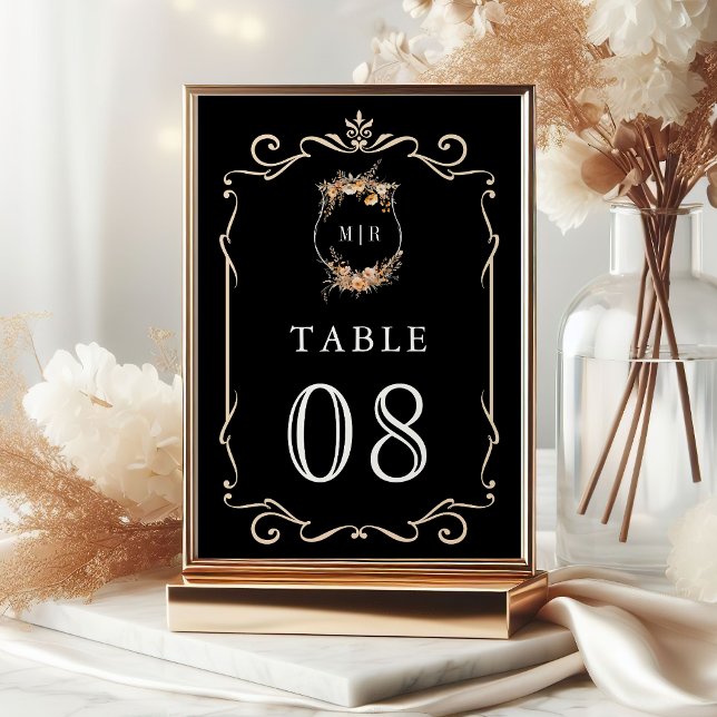 Numeração De Mesa Queda Autumn Wildflower Crest Casamento Negro (Criador carregado)