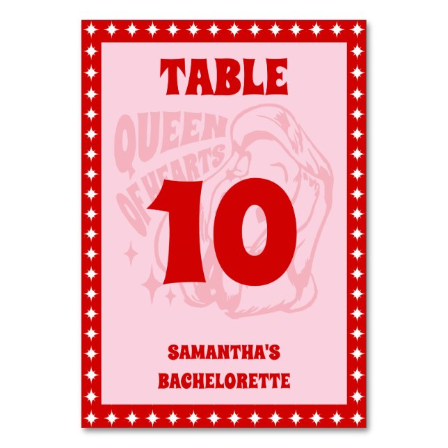 Numeração De Mesa Queen of Hearts Bachelorette Party (Frente)
