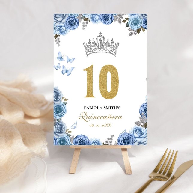 Numeração De Mesa Quinceana azul empoeirada e ouro (Criador carregado)