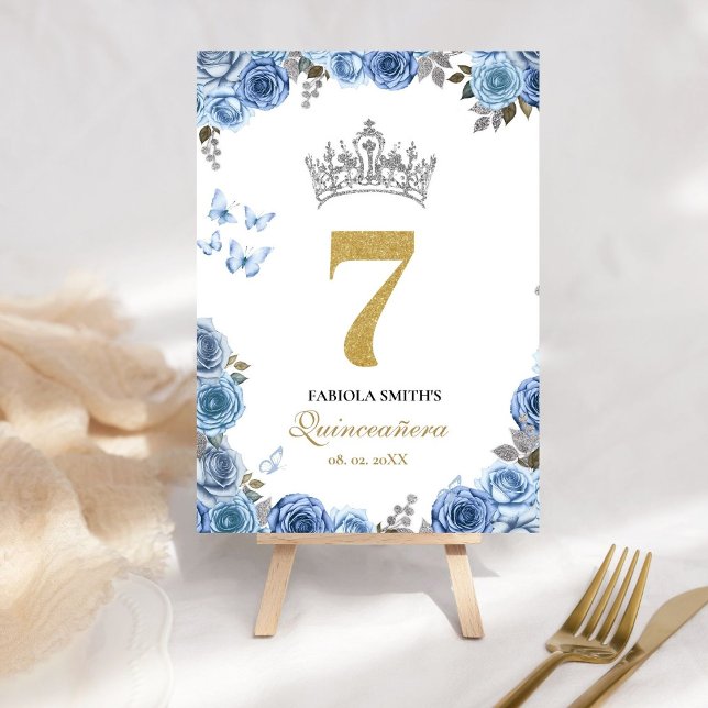 Numeração De Mesa Quinceana azul empoeirada e ouro (Criador carregado)