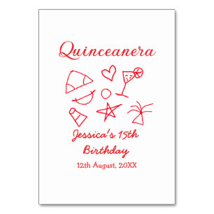 Numeração De Mesa Quinceanera, 15, aniversário da árvore vermelha da