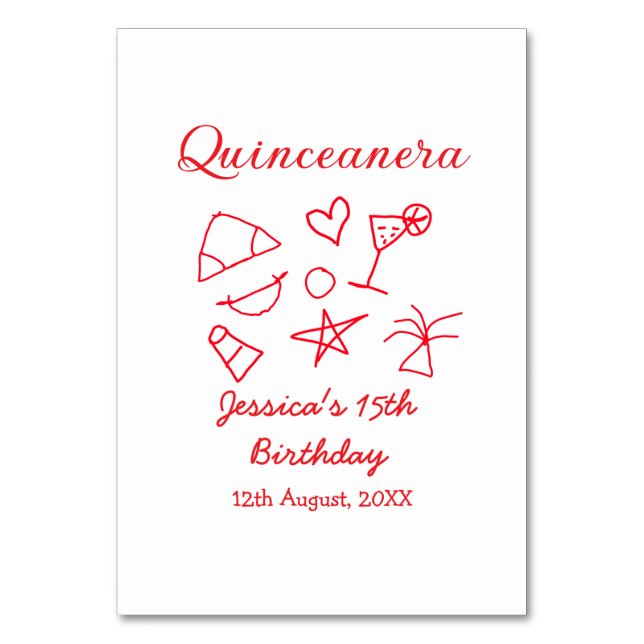 Numeração De Mesa Quinceanera, 15, aniversário da árvore vermelha da (Frente)