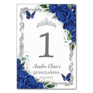 Numeração De Mesa Quinceañera Aniversário Azul Real Floral Prata