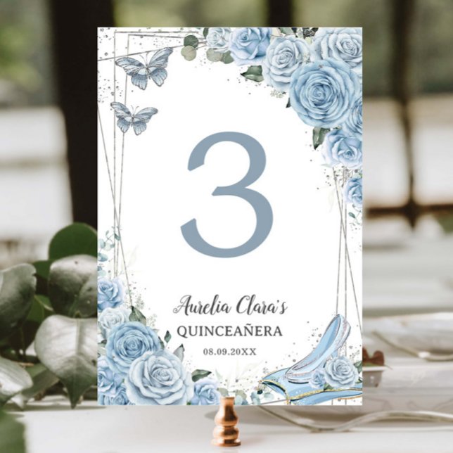 Numeração De Mesa Quinceañera Baby Blue Floral Princesa Cinderela (Criador carregado)