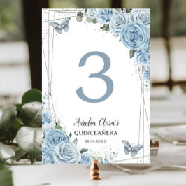Numeração De Mesa Quinceañera Baby Blue Floral Silver Butflies