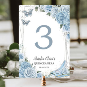 Numeração De Mesa Quinceañera Bebê Azul Floral Princesa Cinderela