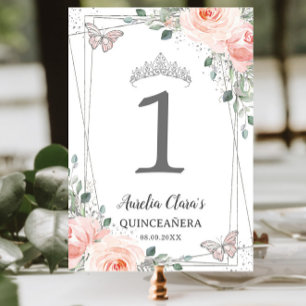 Numeração De Mesa Quinceañera Birthday Blush Floral Borboletas Rosa
