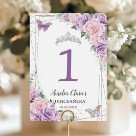 Numeração De Mesa Quinceañera Birthday Roxo Lilás Pálido Rosa Floral