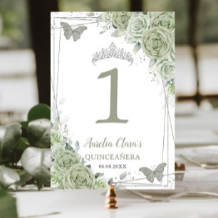 Numeração De Mesa Quinceañera Birthday Sage Green Butflies