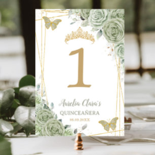 Numeração De Mesa Quinceañera Birthday Sage Green Butflies