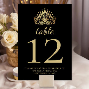 Numeração De Mesa Quinceañera Black e Dourada Princesa Tiara Crown