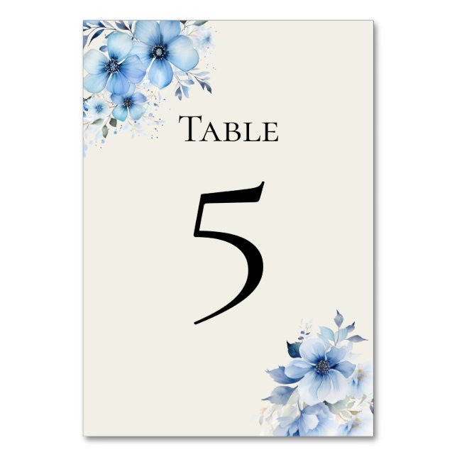 Numeração De Mesa Quinceanera blue floral Table Number Card (Frente)