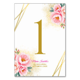 Numeração De Mesa Quinceańera, Dourada e plana, cor-de-rosa