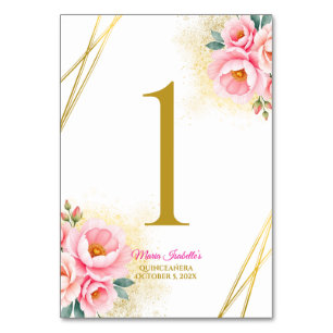 Numeração De Mesa Quinceańera, Dourada e plana, cor-de-rosa