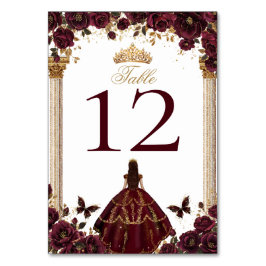 Numeração De Mesa Quinceañera Emerald Gold Burgundy Roses Princess
