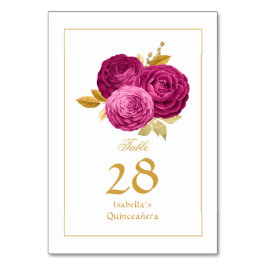 Numeração De Mesa Quinceañera Floral Rosa-Intenso e Dourado