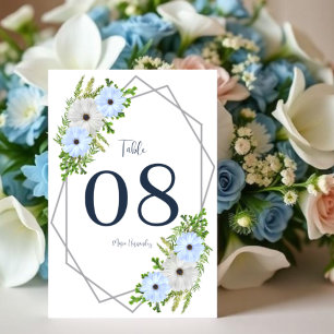 Numeração De Mesa Quinceañera Floral Rústica em Azul Claro e Branco