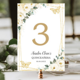 Numeração De Mesa Quinceañera Ivory White Borboletas Douradas