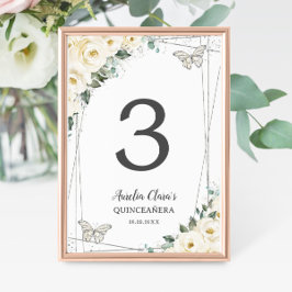 Numeração De Mesa Quinceañera Ivory White Floral Borboletas