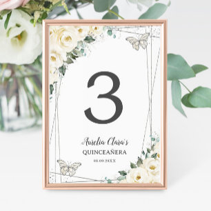 Numeração De Mesa Quinceañera Ivory White Floral Borboletas