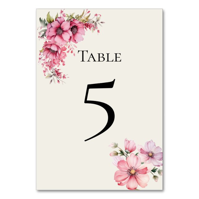 Numeração De Mesa Quinceanera pink floral Table Number Card (Frente)