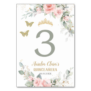 Numeração De Mesa Quinceañera Pink Sage Floral Borboletas Verdes