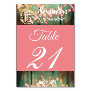 Numeração De Mesa Quinceañera, rosa Dourada e Teal Rustic, Espanha