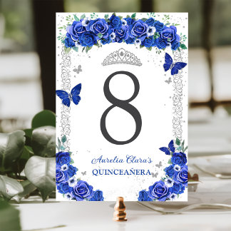 Numeração De Mesa Quinceañera Rosas Florais Borboletas Prateadas