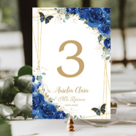 Numeração De Mesa Quinceañera Royal Blue Borboletas Douradas