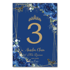 Numeração De Mesa Quinceañera Royal Blue Borboletas Douradas