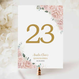 Numeração De Mesa Quinceanera XV Blush Pink Roses Floral Gold