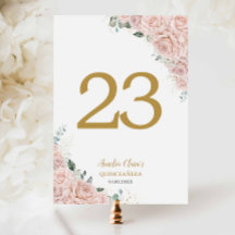 Quinceanera XV Rosas Cor-de-Rosa Floral Dourado