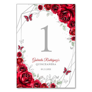 Numeração De Mesa Quinze Anos Floral Vermelho Prata