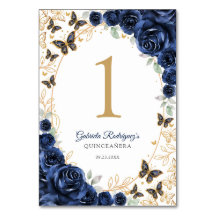 Quinzeanera Floral Dourado Azul-Marinho
