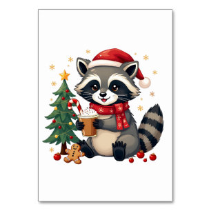 Numeração De Mesa Raccoon Vestindo Papai Noel Para Férias De Natal