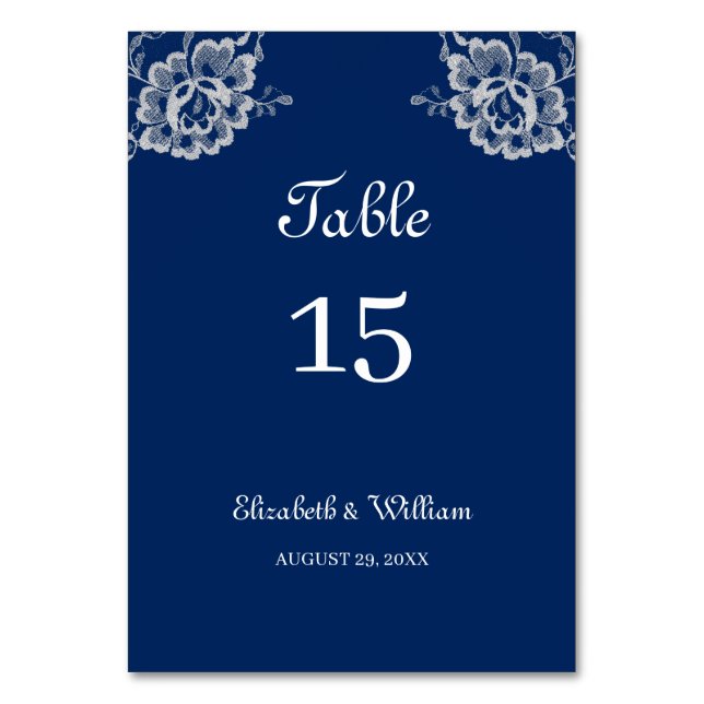 Numeração De Mesa Raios Florais Elegantes no Casamento Azul Marinho (Frente)