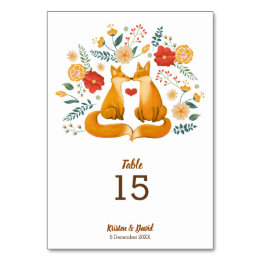 Numeração De Mesa Raposas Românticas e Casamento de Folhagem Floral 