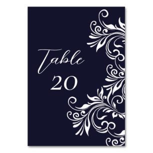 Numeração De Mesa Recepção de Casamento Azul-Marinho e Branco Elegan