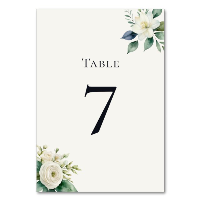 Numeração De Mesa Recepção de Casamento com Flores Brancas Elegantes (Frente)