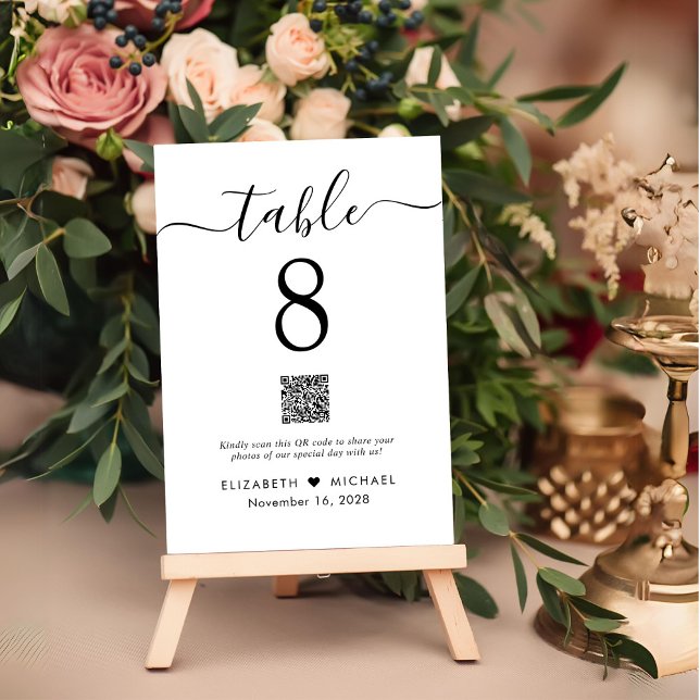Numeração De Mesa Recepção de casamento de Código QR do Script Chic (Criador carregado)