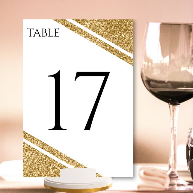 Numeração De Mesa Recepção de casamento de faixa branca e Dourada de (White & Gold Glitter Stripe Wedding Reception Table Number)