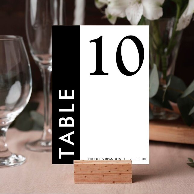 Numeração De Mesa Recepção de casamento de faixa lateral branca e pr (Black & White Side Stripe Wedding Reception Table Number)