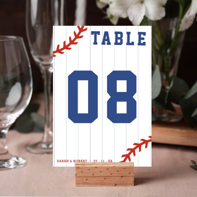 Numeração De Mesa Recepção de casamento de Pinstripe de Baseball Sof (Baseball Softball Pinstripe Wedding Reception Table Number)