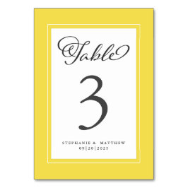 Numeração De Mesa Recepção de Casamento Elegante e Moderno Amarelo e