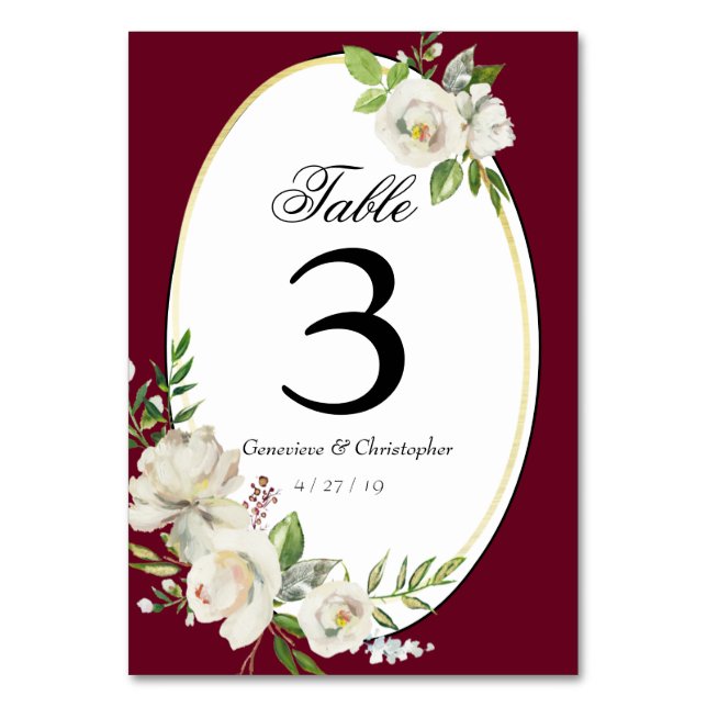 Numeração De Mesa Recepção de casamento Floral Elegante Boho Burgund (Frente)