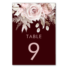 Numeração De Mesa Recepção de Casamento Floral em Borgonha Intenso e