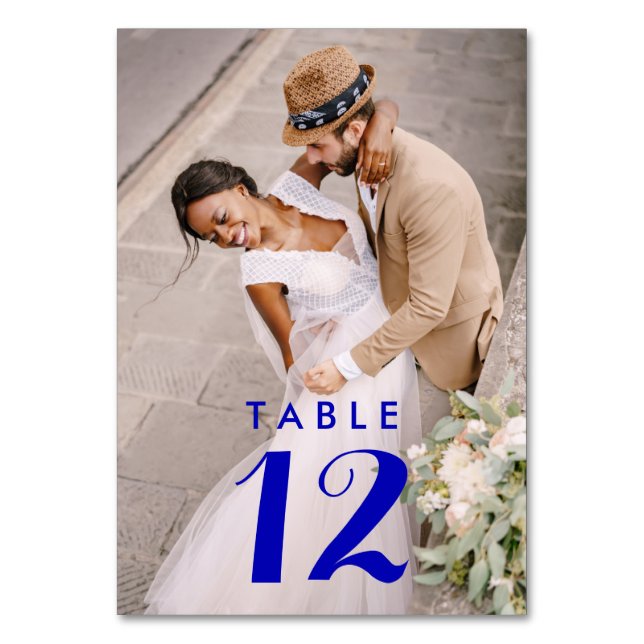 Numeração De Mesa Recepção de casamento Real Azul Moderno de Fotos (Frente)