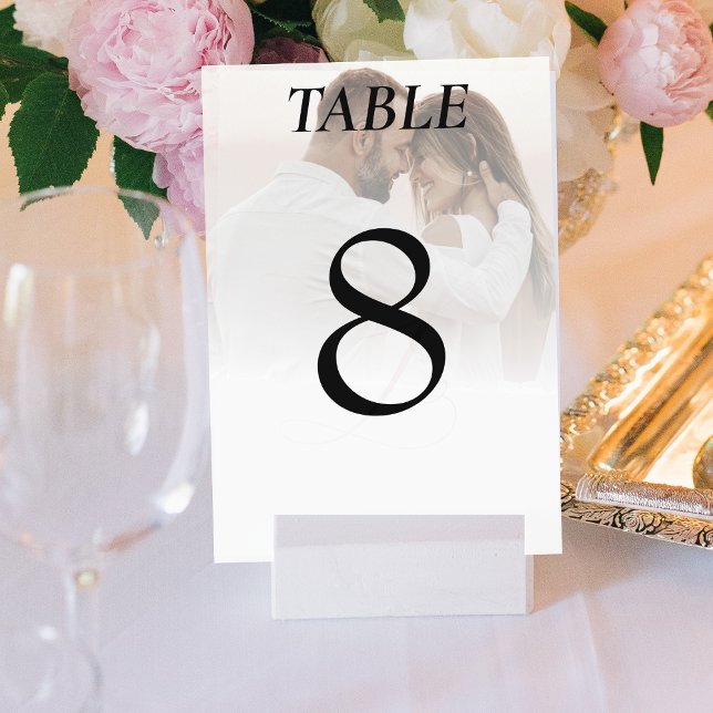 Numeração De Mesa Recepção de casamento Simples de Foto Branca de Om (Simple Ombre White Photo Wedding Reception Table Number)