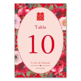 Numeração De Mesa Recepção de casamento vermelha floral chinesa